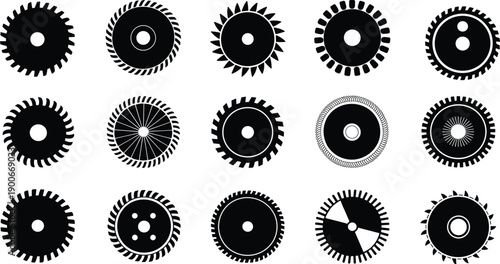 Circular gear mandala design collection, mechanical abstract symmetry, radial pattern illustration, concentric circles decorative elements, engineering visual art geometric arrangement