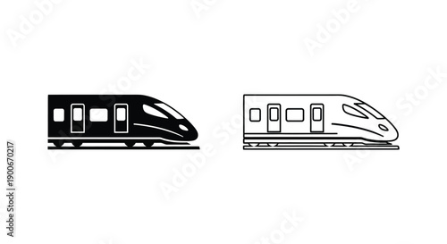 Black and white illustrations of a streamlined high speed train