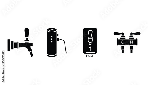 Beer draft craft tap dispenser equipment push cold hot drink beverage liquid vector