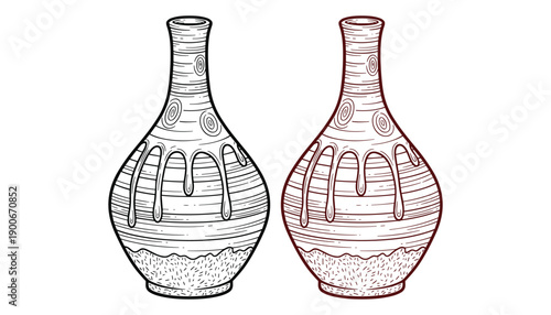 Ceramic pottery vase set with tree bark texture and dripping glaze effect for artistic home decoration