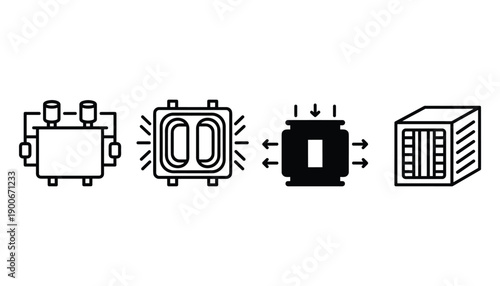 Electrical power supply energy conversion icon set linear style power distribution transformer vector
