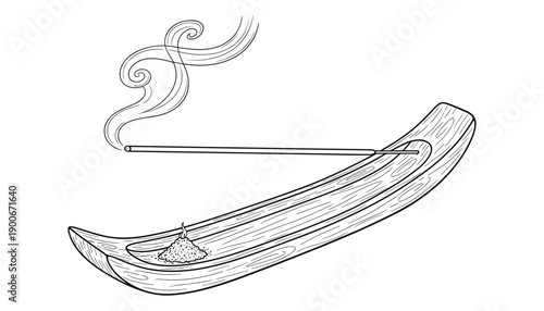 Incense stick aroma on wooden holder smoke from burning joss sticks scent meditation