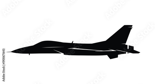 Silhouette of a modern fighter jet in flight against a white background