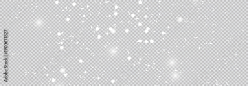 White snow flies on a transparent background. Christmas snowflakes. Winter blizzard background illustration.
