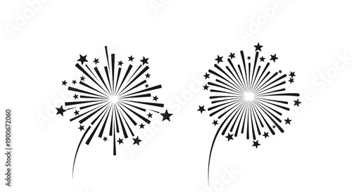 Two firework bursts with radiating stars against a white background