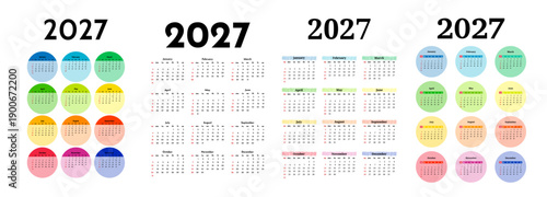 Set of calendars for 2027 isolated on a white background