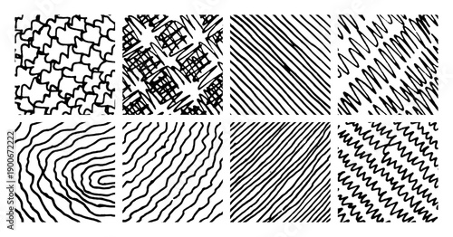 Set of monochrome hand-drawn crosshatch textures