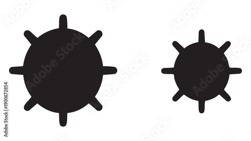 Two black and white silhouette icons of sea mines on a white background, naval warfare and danger concept