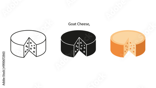 A diagram showing different views of a goat cheese wheel Vector