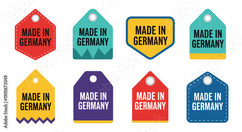 Set of colorful Made in Germany labels in various shapes