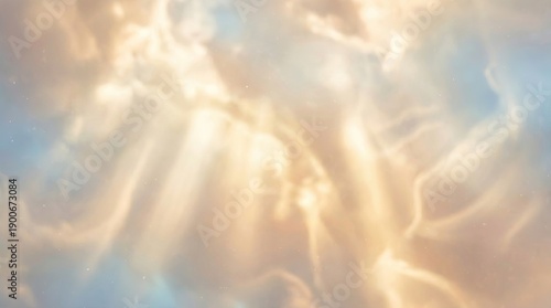 Abstract heavenly background with light from heaven concept. Soft clouds illuminated by sunlight create a serene atmosphere.
