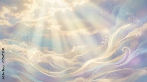 Abstract heavenly background with light from heaven concept. Soft clouds with gentle sunlight creating a serene atmosphere.