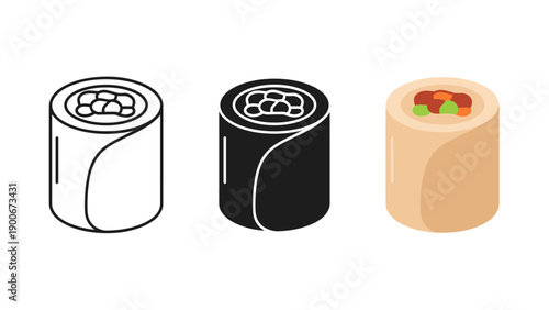 Three sushi rolls with different fillings and colors Vector