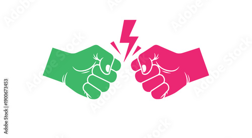 Two hands colliding in a fist bump with a lightning bolt graphic