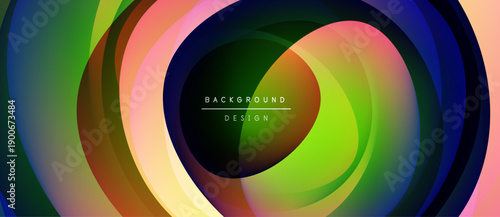 Abstract colorful layers create dynamic circular design. Gradient hues blend, forming vibrant visual impact. Modern aesthetic.