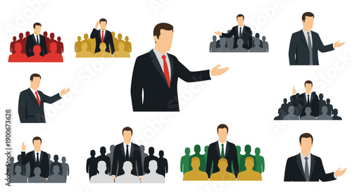 Businessman presenting to audience professional communication illustrations