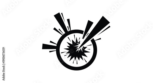 Black and white illustration of an impact or explosion with radial lines