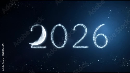 Brightly Illuminated Year 2026 with Sparkling Effects and Night Sky Background.
