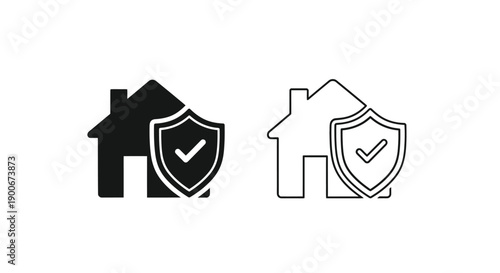 House and shield icon set filled and outlined versions displayed