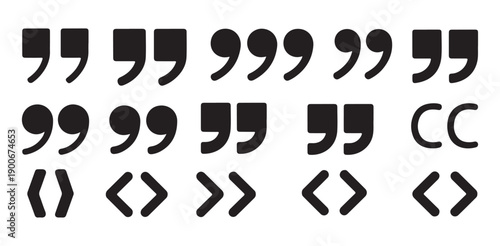 Modern graphic design collection of quotation mark icons and punctuation symbols on white background