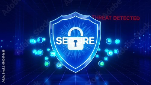 Digital Security and Cyber Threat Protection with Shield and Lock Symbols.