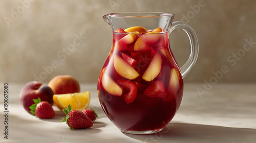 Sangria pitcher with fresh fruit