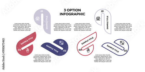 Vector infographic round circle for business presentation, banner, web, UI UX, poster business illustration with icon. Infographic 3 steps option. Editable vector