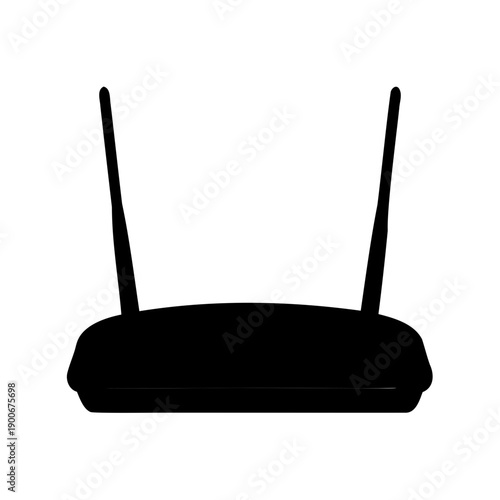Black silhouette of a wireless wi-fi router with two antennas for network connectivity Vector, illustration