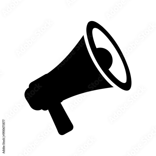 A simple black megaphone icon symbolizing announcement, communication, and public address Vector, illustration