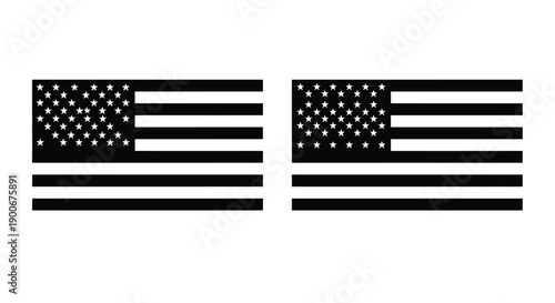 Two stylized american flags side by side in a black and white design