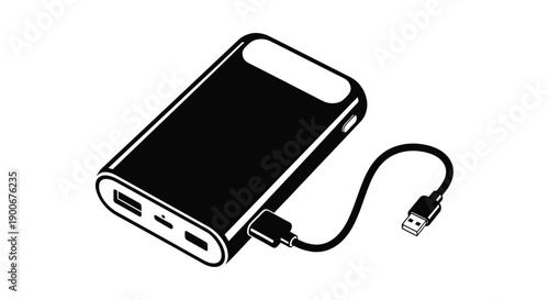 Black power bank with charging cable a portable energy solution