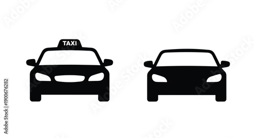 Two black silhouettes of cars one identified as a taxi