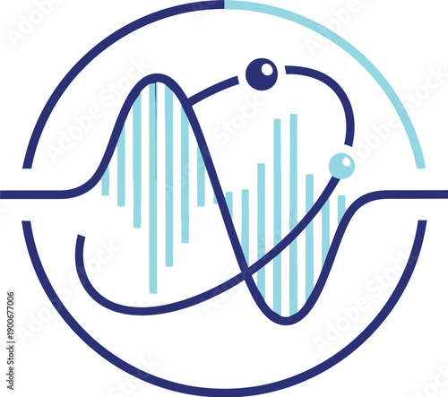 Abstract sound wave and DNA helix logo, science and tech concept