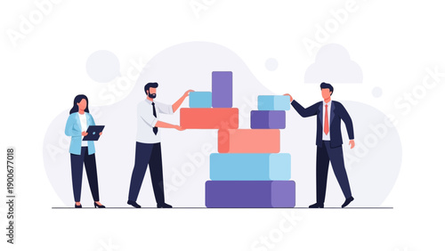 Teamwork Building Blocks Strategy Business Growth Concept