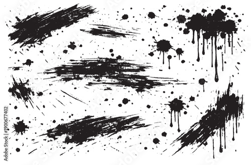 Wallpaper Mural Abstract Black Ink Splatter Brush Strokes on White Background for Grunge Art and Modern Design Torontodigital.ca