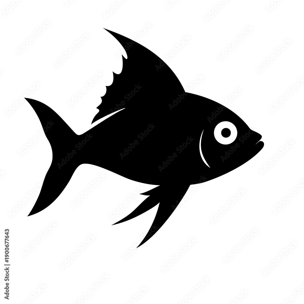Fototapeta premium Black Fish Vector Silhouette Icon for Seafood Logo and Aquatic Nature Design