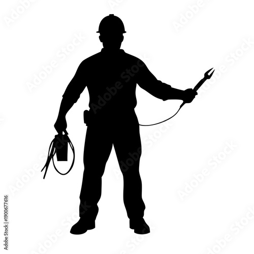 Professional Electrician Silhouette with Cable Coil and Pliers Vector Icon