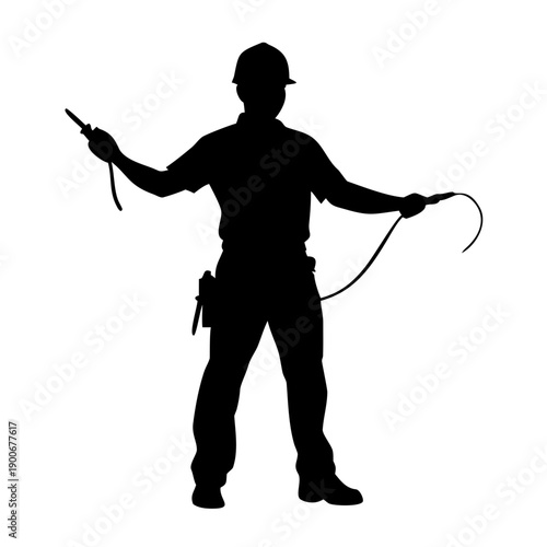 Professional Electrician Silhouette with Cable Coil and Pliers Vector Icon