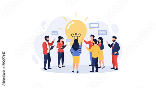 Teamwork Idea Generation with Bright Lightbulb and Chat Bubbles
