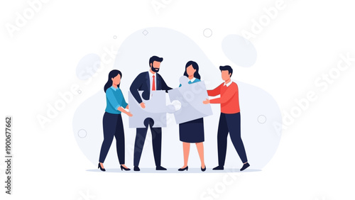Teamwork strategy - business people assembling puzzle pieces for success