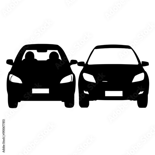 Front View Silhouette of Two Modern Passenger Cars Vector Icon for Automotive and Transport Design