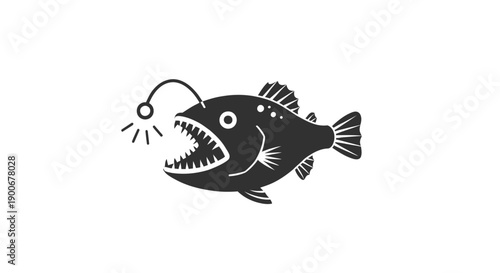 Minimalist Angler Fish Icon on Plain White Canvas