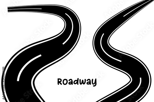 Curved roadway illustration with smooth flowing lines in flat vector style.