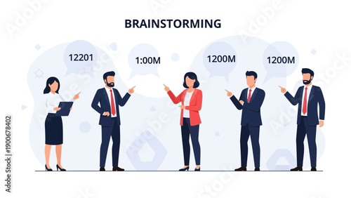 Business Team Brainstorming Ideas with Numbers and Charts