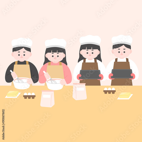 People Baking at Home Character Illustration Set1