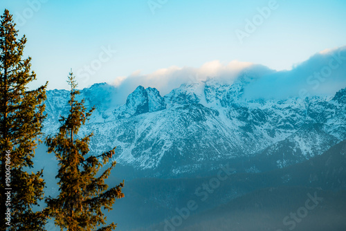 Zakopane Poland High Tatras Gubalowka view on Tatra mountains panorama. Scenic mountain view in Poland