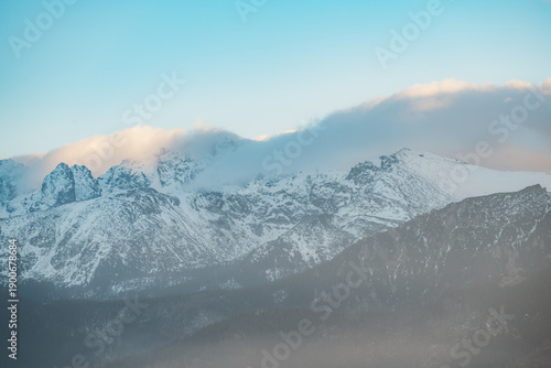 Zakopane Poland High Tatras Gubalowka view on Tatra mountains panorama. Scenic mountain view in Poland