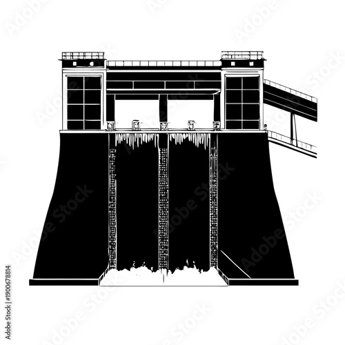 Hydroelectric Dam Power Plant Vector Icon Silhouette for Renewable Energy and Industrial Infrastructure Design