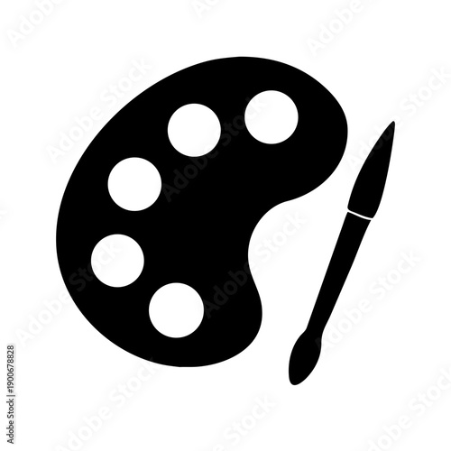 Artist Paint Palette and Brush Vector Icon Silhouette for Fine Arts Creativity and Painting Design