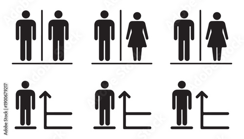 Elevator floor indicator and gender restroom icons for public space navigation and building management